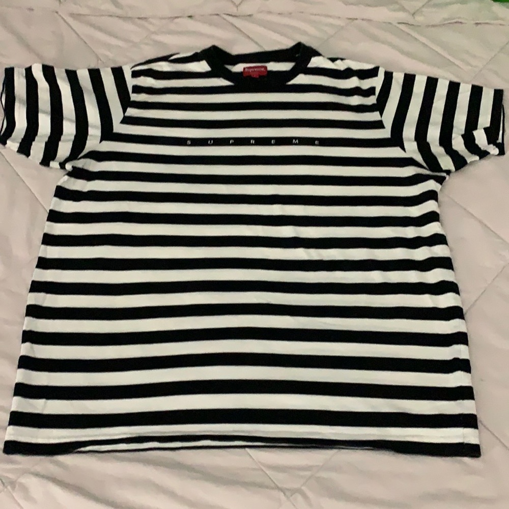 Black/white striped supreme tee